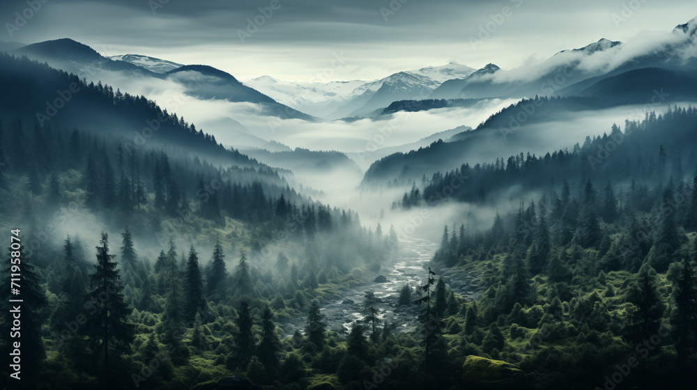 Mystifying Heights: A Bird's Eye View of the Fog-Clad Coniferous Canopy