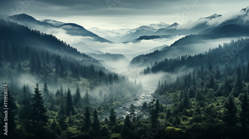 Mystifying Heights: A Bird's Eye View of the Fog-Clad Coniferous Canopy