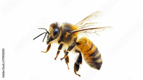 a stunning bee is flying, isolated on white background, macro, incredible pollinator. AI Generative © We3 Animal