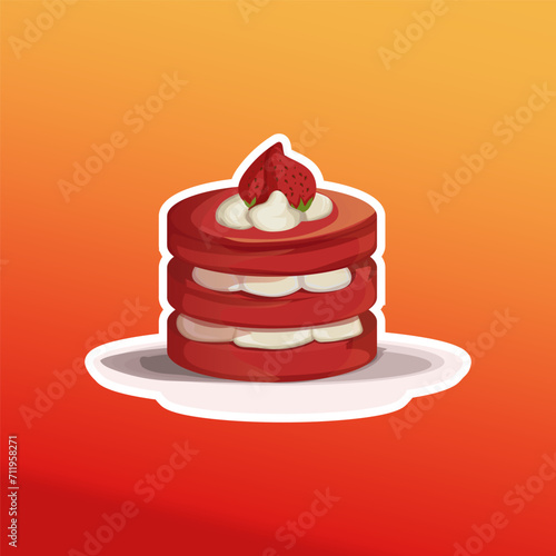 This popular food item, strawberry shortcake with cream, is a vector image that could be used for banner design, coffee shop decorating, menu illustration, and decoration.
