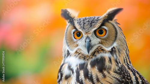 animal Owl portrait in studio with a colorful and bright background. Bubo bubo. AI Generative