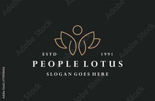 People lotus logo vector icon illustration hipster vintage retro