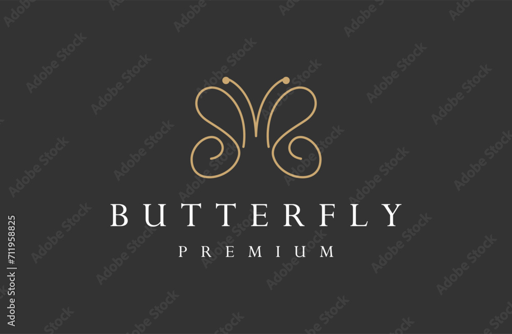 Butterfly Logo Design vector with Elegant and simple monoline style
