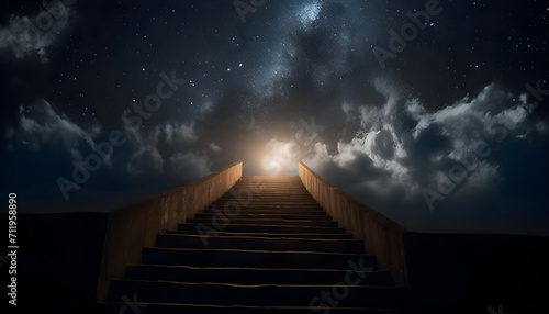 light in a night sky. heavens high stairs Religion for the individual photo