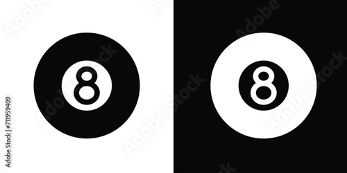 8 ball icon on black and white, pool ball 