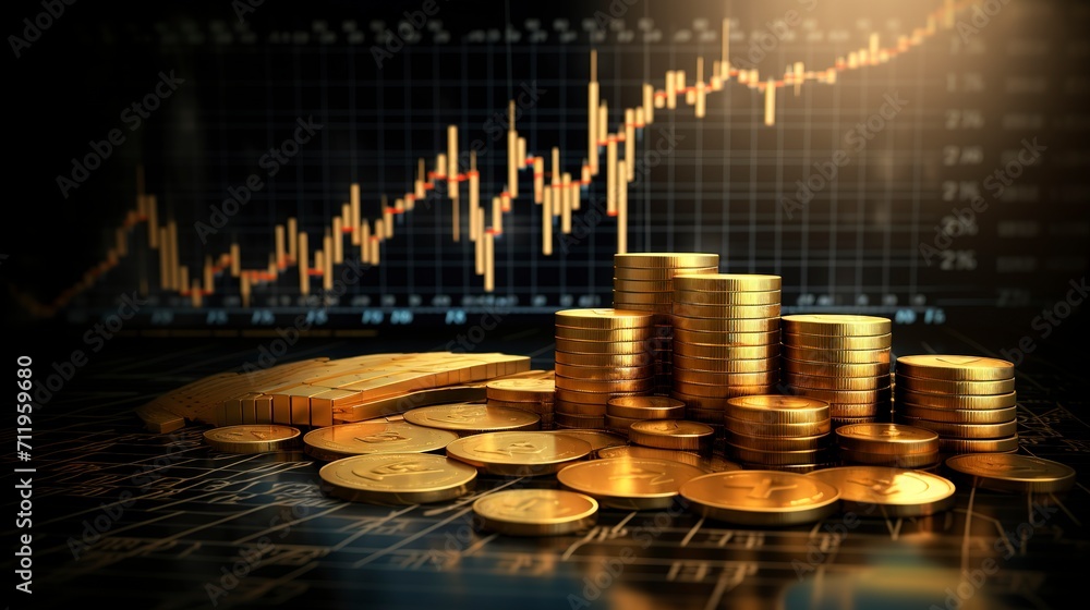 Golden coin with finance graphic background Golden coin with finance graphic background