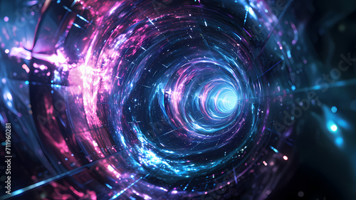 abstract futuristic digital art background. hyperspace concept. swirling vortex design. photo