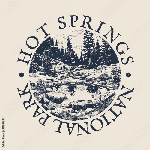 Hot Springs, Arkansas, United States Illustration Clip Art Design Shape. National Park Vintage Icon Vector Stamp.