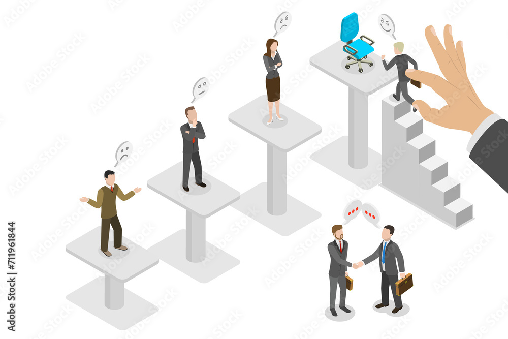3D Isometric Flat Conceptual Illustration of Business Nepotism And Corruption, Unfair Treatment at Work 3D Isometric Flat Conceptual Illustration of Business Nepotism And Corruption, Unfair Treatment at Work