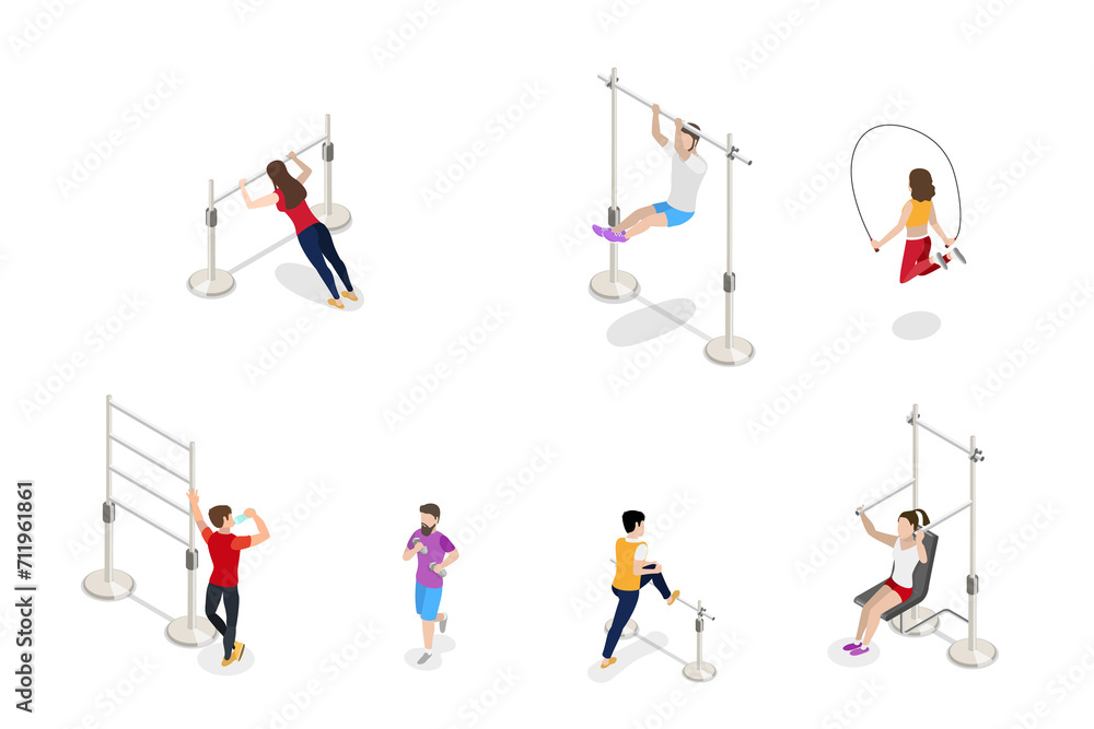 3D Isometric Flat  Conceptual Illustration of Outside Gym, Outdoor Athletic Zone