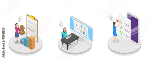 3D Isometric Flat Conceptual Illustration of Objective Key Results, Focusing on Work Goals