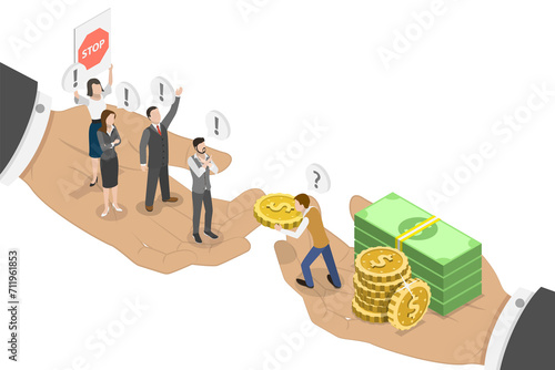 3D Isometric Flat  Conceptual Illustration of Business Corruption, Combat Against Bribes photo