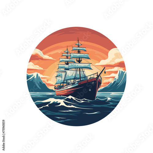 Ship retro logo design vector illustration