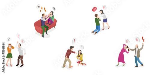 3D Isometric Flat  Conceptual Illustration of Domestic Violence  Social Issues  Abuse and Aggression