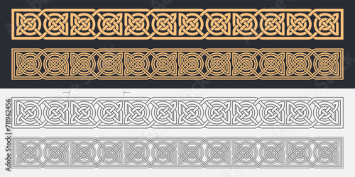 Celtic knot braided frame border ornament. Seamless ribbon.
