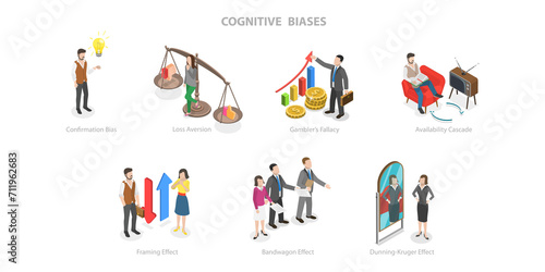 3D Isometric Flat Conceptual Illustration of Cognitive Biases, Perception Process to Interpret Information