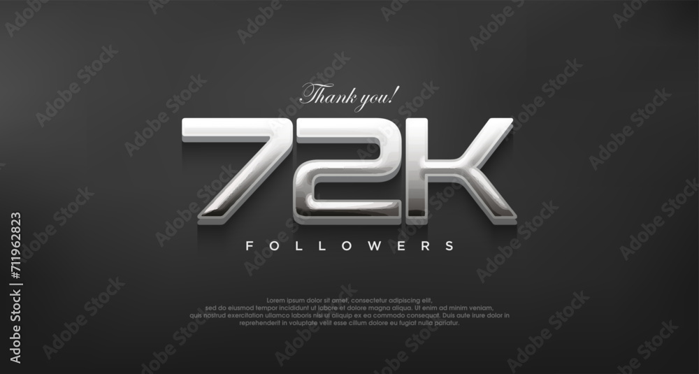 Simple and elegant thank you 72k followers, with a modern shiny silver color.