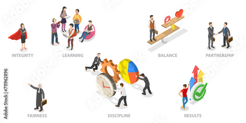 3D Isometric Flat  Conceptual Illustration of Core Values  Professional Work Goals