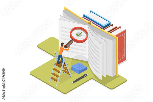 3D Isometric Flat  Conceptual Illustration of Etymology Study, Words History and Origins photo