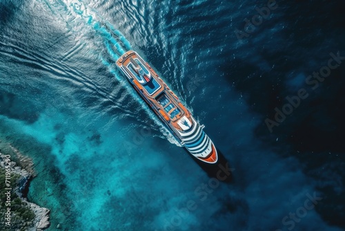 Cruise ship from top view at sea © InfiniteStudio