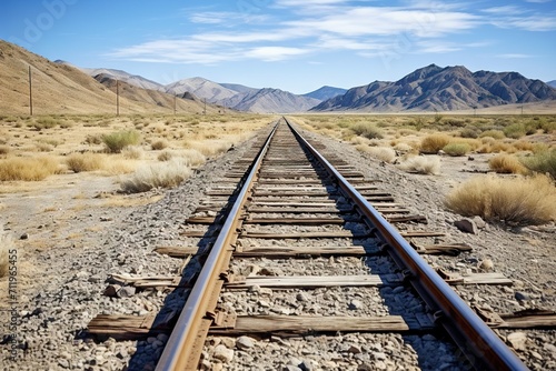 Train tracks in dry and arid valley