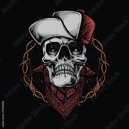 hardcore skull with bandana illustration