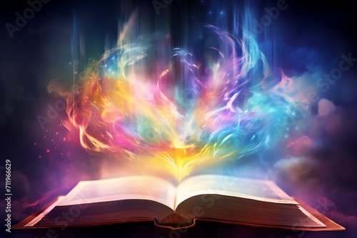 Open a magical old book with rainbow sparkles © samuneko