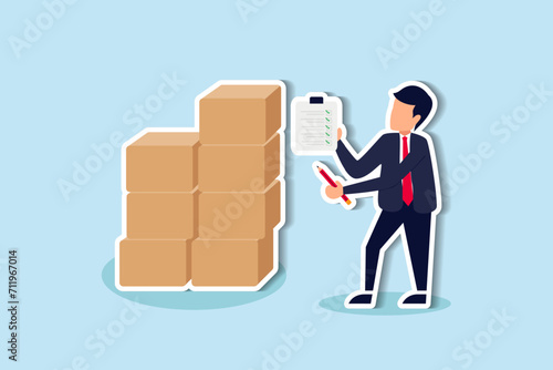 Checking inventory, QC, quality control to assure product delivery concept, smart businessman entrepreneur starting online business checking package before shipping.