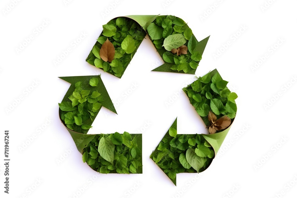Illustration of recycling symbol formed from leaves Illustration of recycling symbol formed from leaves