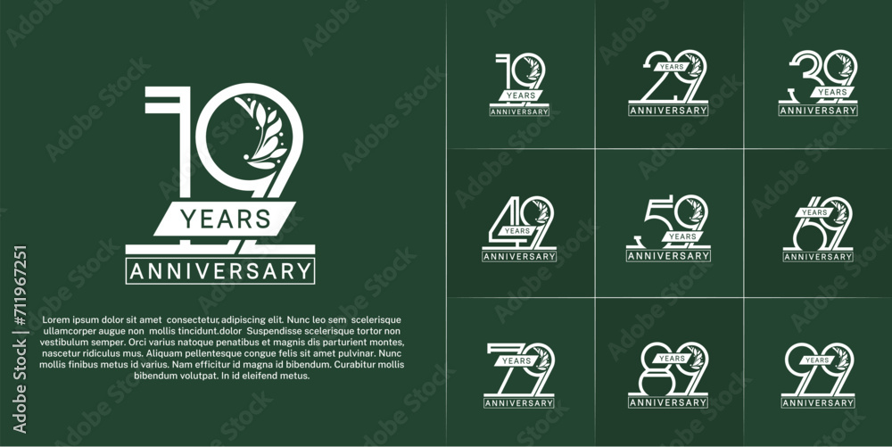 set of anniversary logotype white color with ornament for special celebration event