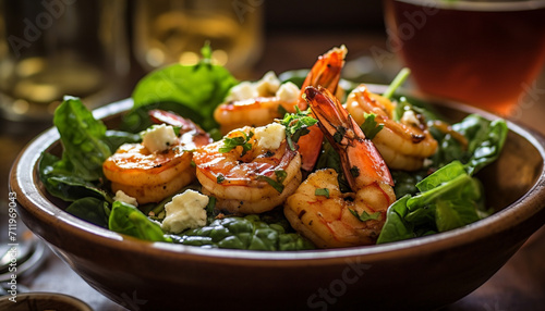 Grilled prawn salad, a gourmet meal of fresh seafood goodness generated by AI