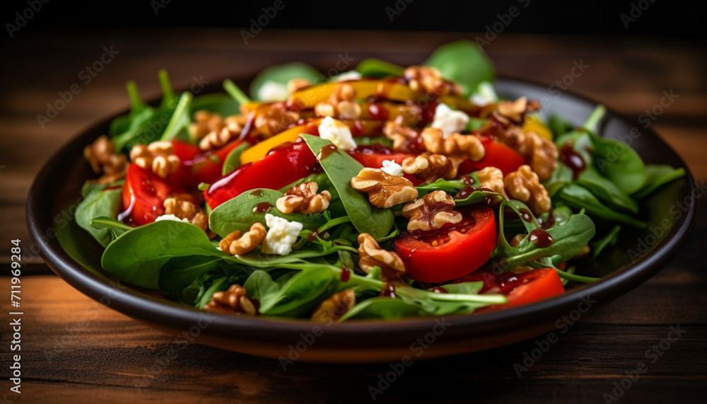 Freshness and healthy eating on a gourmet plate of organic salad generated by AI