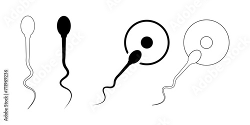 outline silhouette Sperm and egg icon isolated on white background