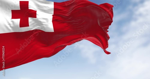 National flag of Tonga waving in the wind on a clear day photo