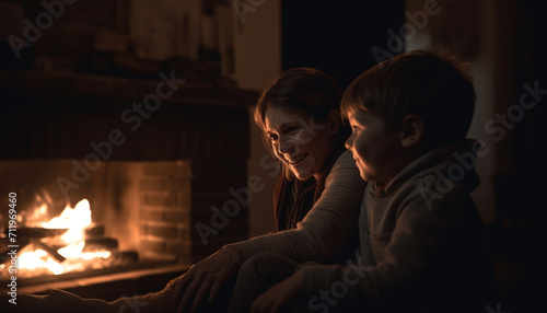 Children playing with fire, embracing warmth and togetherness indoors generated by AI