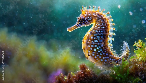 The colorful sea horse in the deep sea.