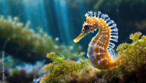 The colorful sea horse in the deep sea.