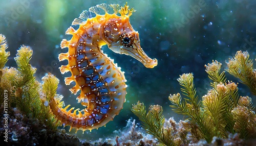 The colorful sea horse in the deep sea. photo