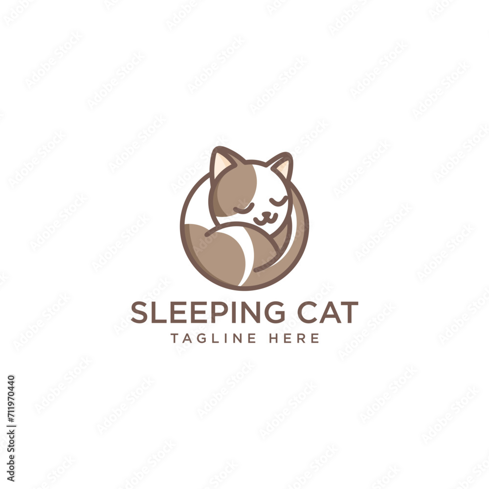 Cute cartoon cat logo, sleeping curled up in a circle. Sleeping cat logo design template. Cute pet logo concept. Vector illustration. flat color cartoon vector. Isolated vector clip art illustration. Cute cartoon cat logo, sleeping curled up in a circle. Sleeping cat logo design template. Cute pet logo concept. Vector illustration. flat color cartoon vector. Isolated vector clip art illustration.