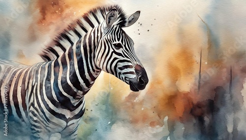 The watercolor portrait of a zebra.