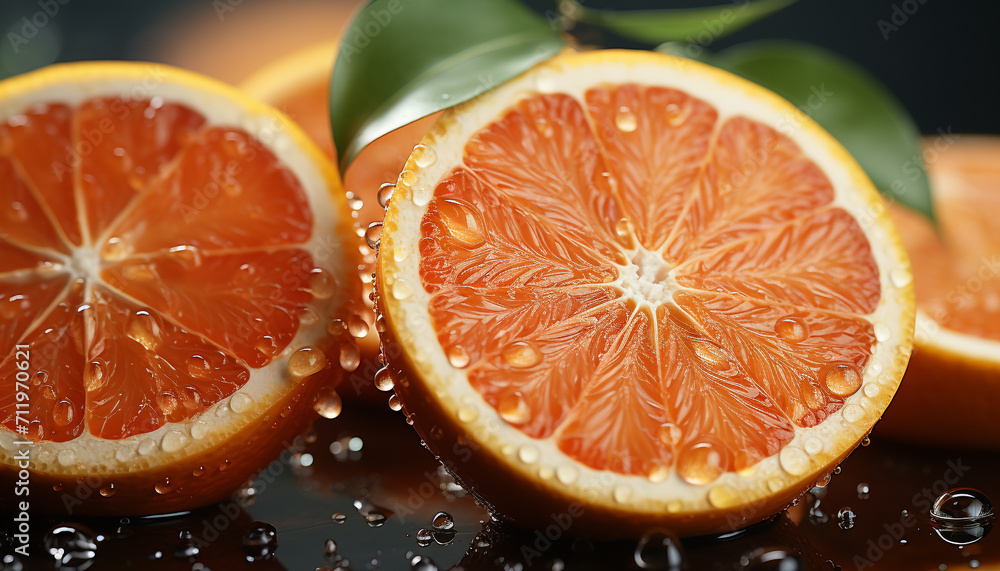 Freshness of nature juicy, ripe citrus fruit on vibrant backgrounds generated by AI Freshness of nature juicy, ripe citrus fruit on vibrant backgrounds generated by AI