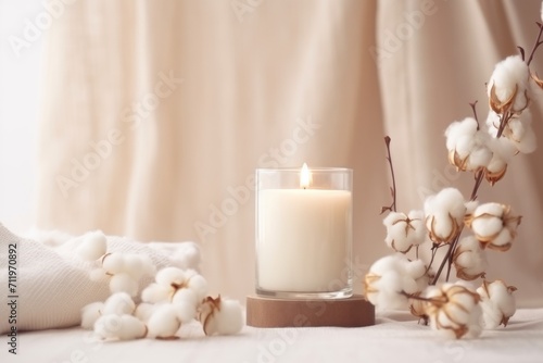 Candle and cotton branches