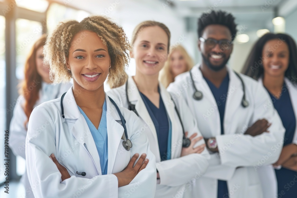 Group of a medical team at the hospital. Generative AI. Group of a medical team at the hospital. Generative AI.
