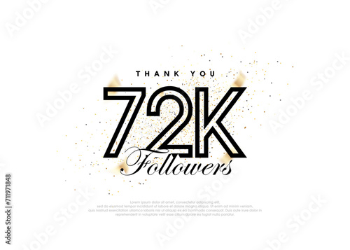 Black 72k followers number. achievement celebration vector.