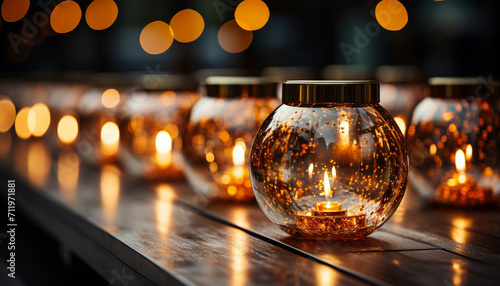 Glowing candlelight illuminates the dark night, symbolizing spirituality and celebration generated by AI © Jemastock