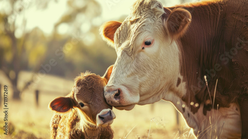 A stunning photograph that captures the beauty and power of a mother cow's love for her calf.
