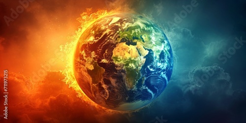 Earth on Fire or Burning Down. Global Warming and Climate Change. Concept of Save the Planet and Environmental Conservation