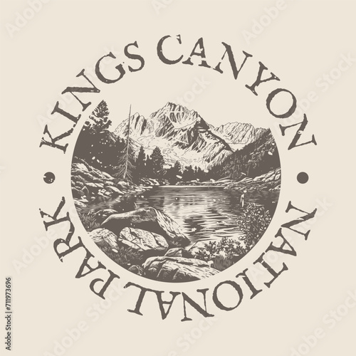 Kings Canyon, California Illustration Clip Art Design Shape. National Park Vintage Icon Vector Stamp.