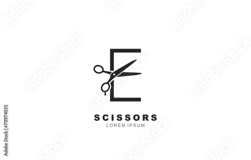 E Letter Scissors logo template for symbol of business identity