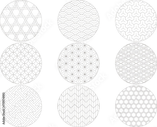 Japanese pattern set, round shape, with frame